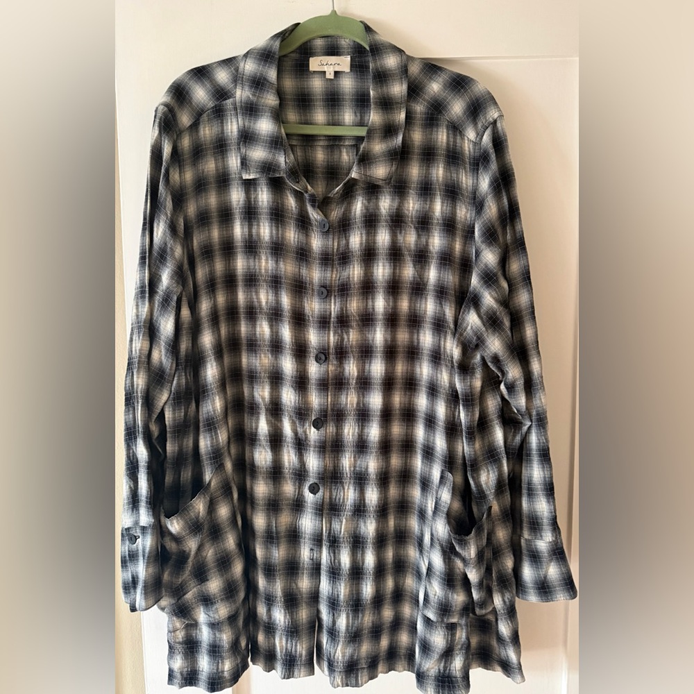 Women’s Black and White Plaid Button-Up Shirt - Sahara (London) - Size 1X